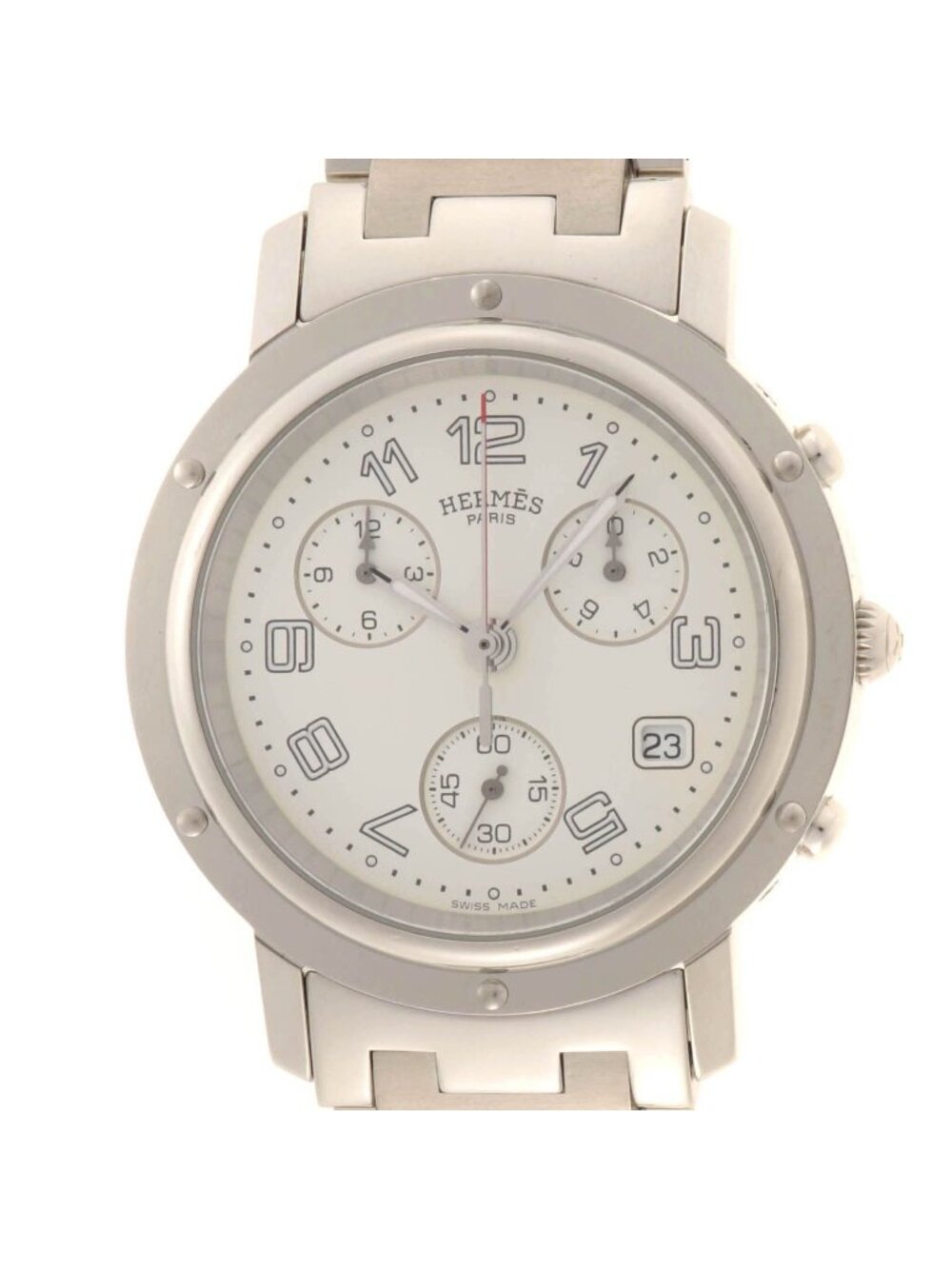 Hermes Clipperchrono Watch Stainless Steel White